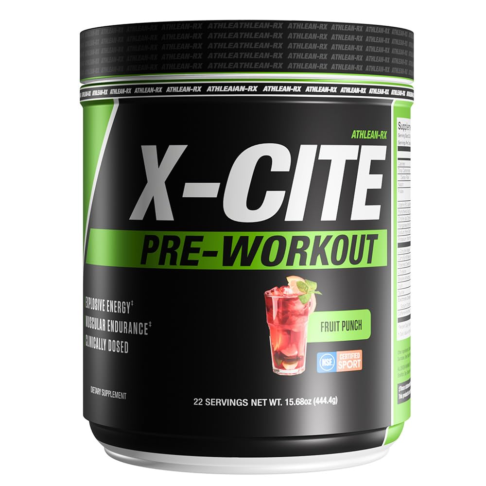X-CITE Pre-Workout by ATHLEAN-X - Enhanced Formula with Beta-Alanine, Creatine & Caffeine for Ultimate Energy, Endurance, Focus & Muscle Pump, NSF Certified for Sports (Fruit Punch)