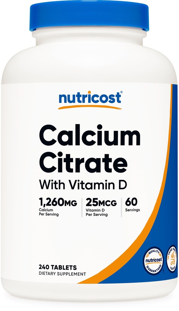Nutricost Calcium Citrate (1,260mg) with Vitamin D (25mcg) 240 Tablets | GMO-Free, Gluten-Free, 60 Servings