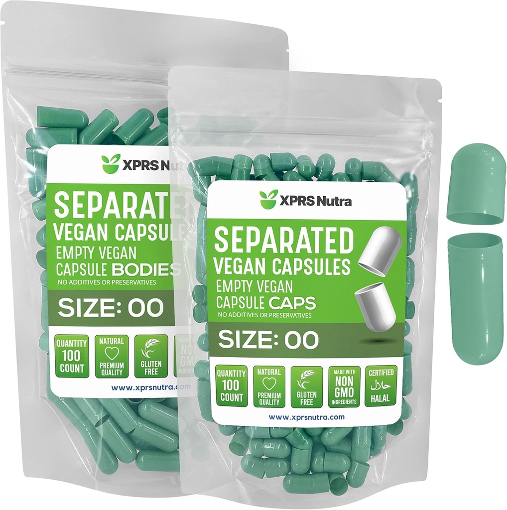 XPRS Nutra Vegan 大小 00 分离的卡普勒斯 - 100 个在袋中分离的 Premium 空卡普勒斯 - 00 用于 DIY 补充填充的 Pills (Sage Green)
