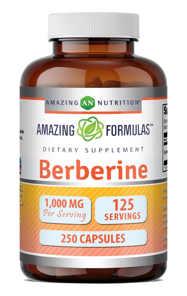 Amazing Formulas Berberine 1000mg Per Serving 250 Capsules Supplement | Non GMO | Gluten Free | Made in USA- Proudly Made in the USA with Guaranteed Purity & Potency