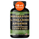 甘油营养镁(Glycinate & Magneisum)与阿皮根宁的辅料,L Theanine 200 mg, 5 HTP, GABA 冷静脑促进剂 辅料睡眠援助 Ashwagandha L Tryptophan Chamomile
