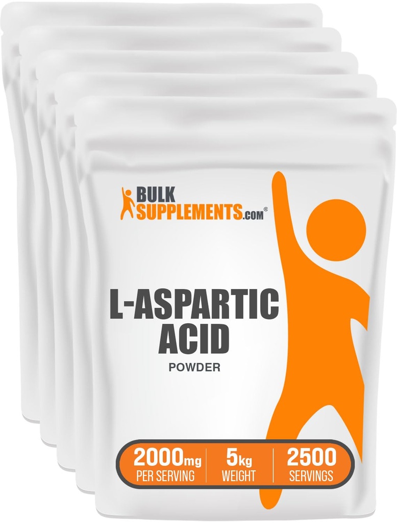 BulkSupplements.com L-Aspartic Acid Powder - Aspartic Acid Supplement, Amino Acids Supplement - Gluten Free, 2g per Serving, 1kg (Pack of 5) (11 lbs)
