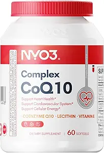 NYO3 CoQ10 120mg 与 BioPerine(黑色辣椒),Coenzyme Q10 与维生素E,超高吸收抗氧化剂支持心脏健康,Gluten Free,30天供应