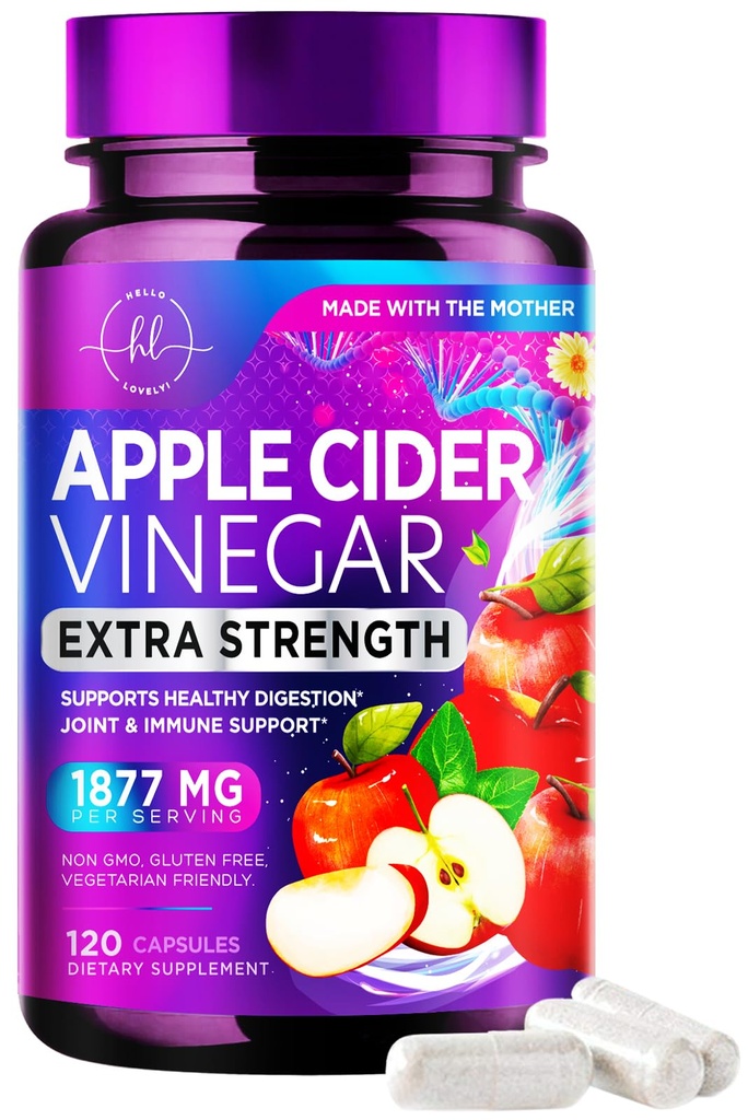 苹果苹果苹果醋(1877mg) - 超强ACV 配有维生素D3 & Zinc的药丸 - Apple Vinegar Pills Cuplic for Digestion, Energy & Immune Support, Non-GMO, Botled in USA - 120 Capsules (英语).