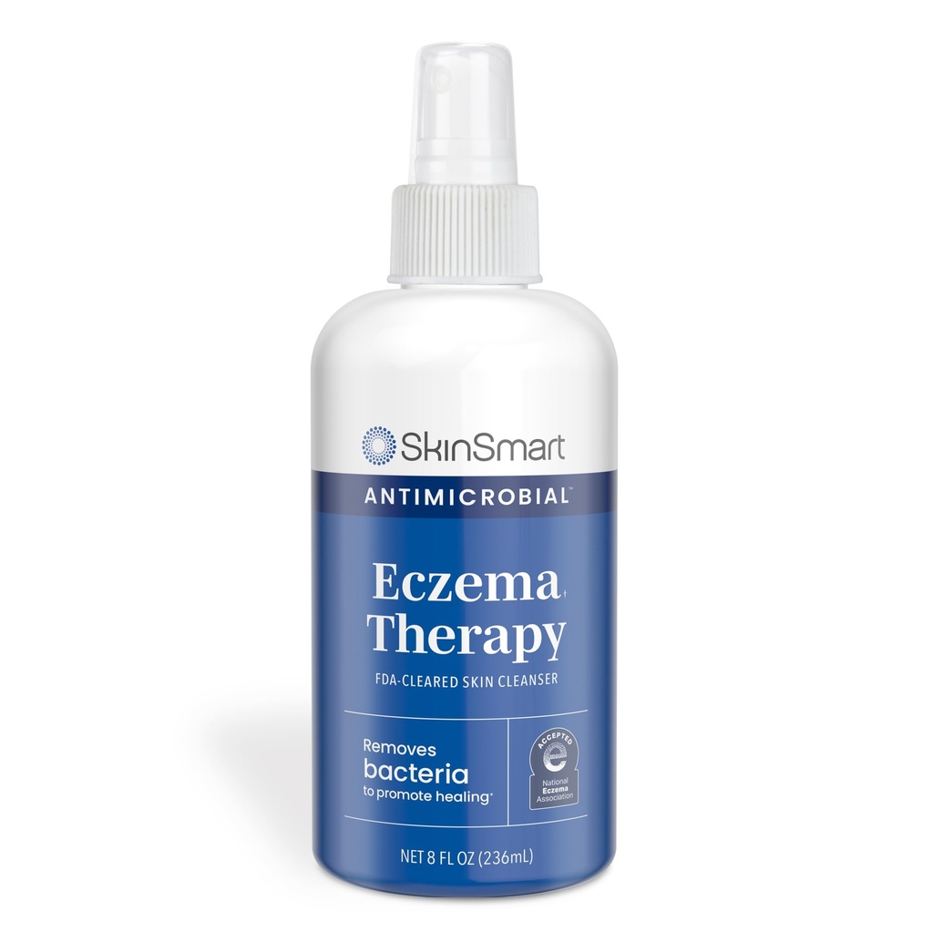 SkinSmart Antimicrobial Eczema Therapy with Hypochlorous Acid, Safely Removes Bacteria so Skin Can Heal, for Adults, Kids and Seniors, 8 Ounce Clear Spray