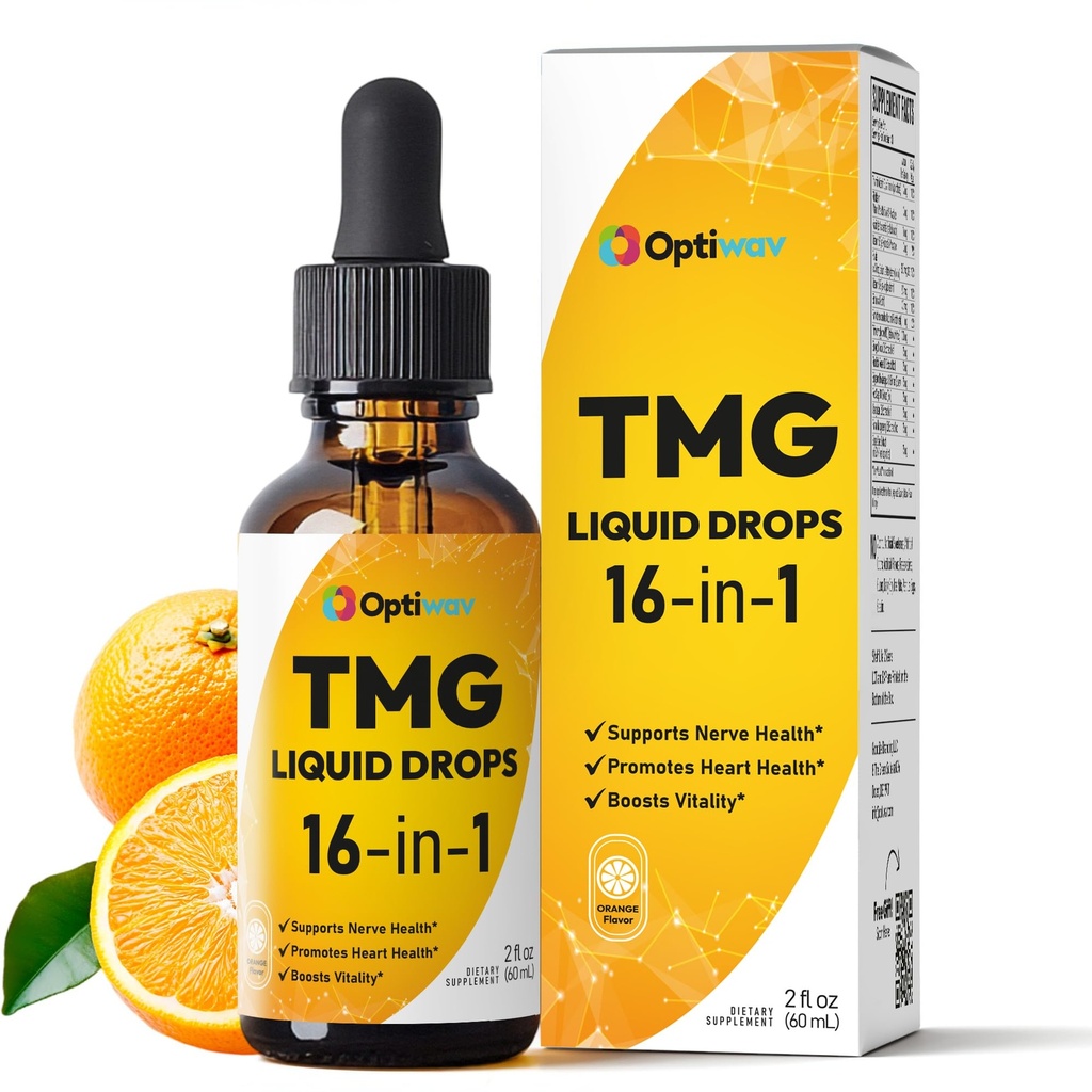 TMG Trimethylglycine Liquid Drops - Betaine High Absorption Methylated Vitamins Supplement for Homocysteine Methylation & Heart Health Support - Orange Flavor Gluten Free