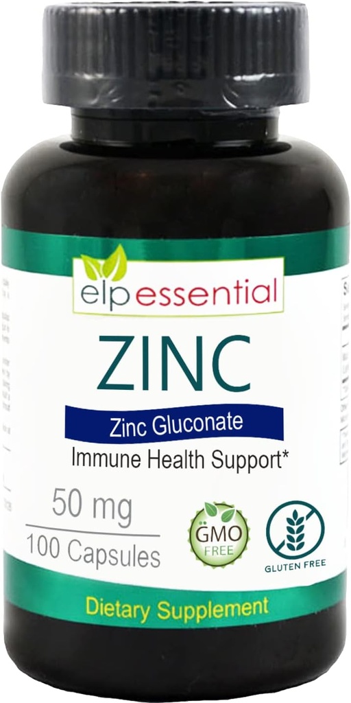 锌50mg, 免疫辅助剂和抗氧化剂补充剂100 Capsules - Gluten Free and N-GMO