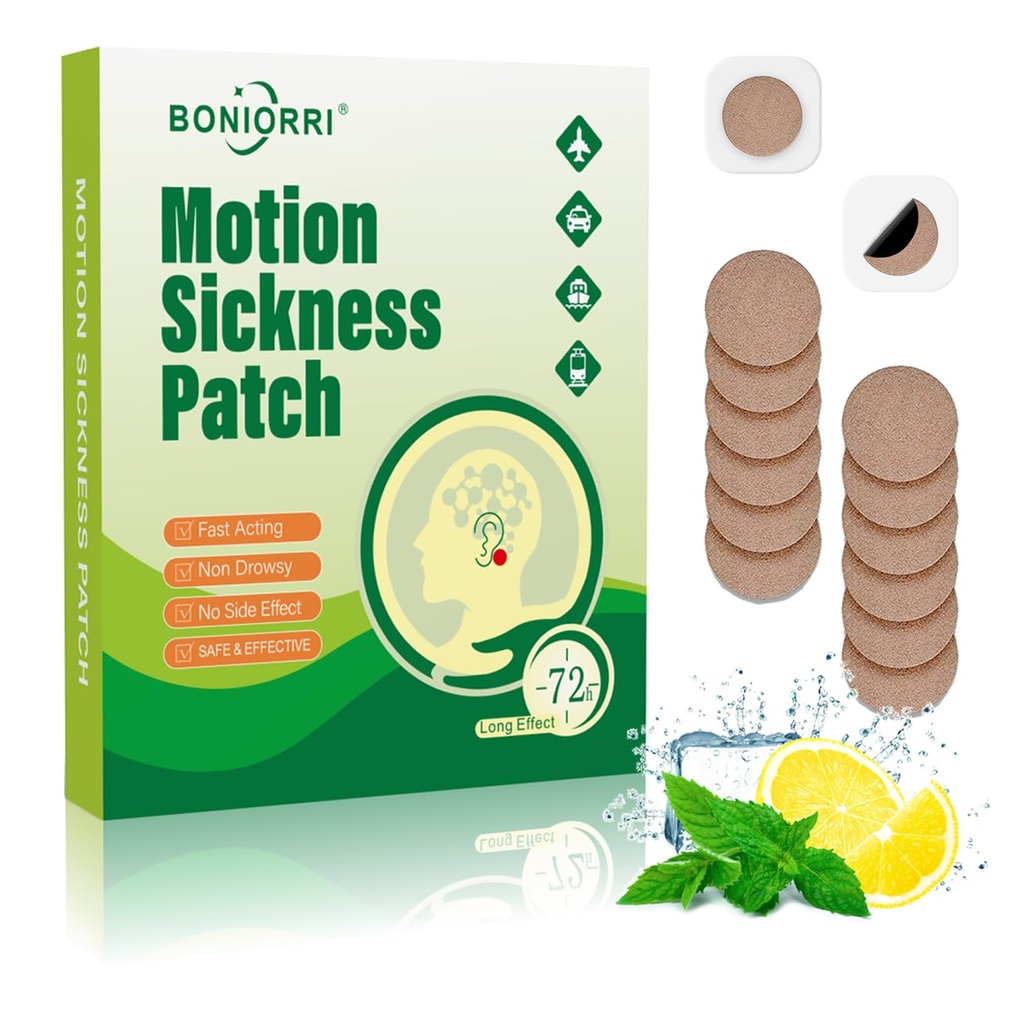 Motion Sickness Patches - Sea Sickness Patches for Cruise, Seasickness Patch Non Drowsy Behind Ear for Car, Sea, Air Sickness, Travel Essentials for Adults and Kids. 12 Count