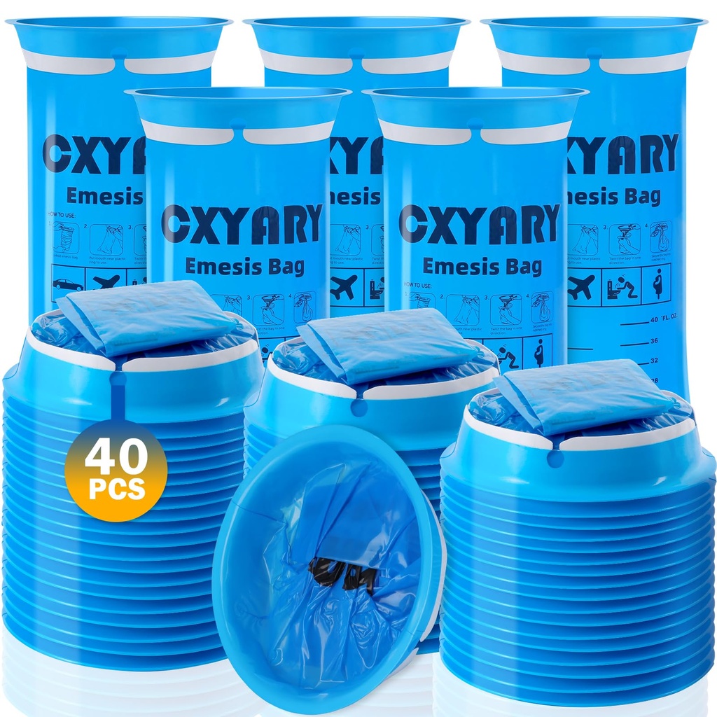 CXYARY 40 Pack Vomit Bags Disposable, 1000ml Emesis Bags,Puke Nausea Bag | Portable Throw Up Puke Nausea Bag for Pregnant Women, Leak Resistant for Car and Travel Motion Sickness