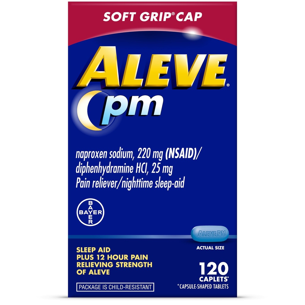 Aleve PM 睡眠援助+痛苦 救世主 Caplets, Naproxen Sodium & Diphenhydolamine HCl, 夜间, 120 计数