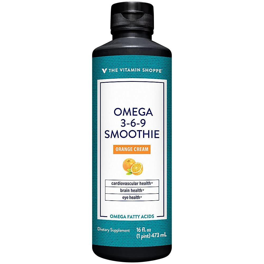 The Vitamin Shoppe Omega 3-6-9 Smoothie - Complete EFA Formula | Orange Cream Flavor Liquid | 16 oz | Heart & Brain Health