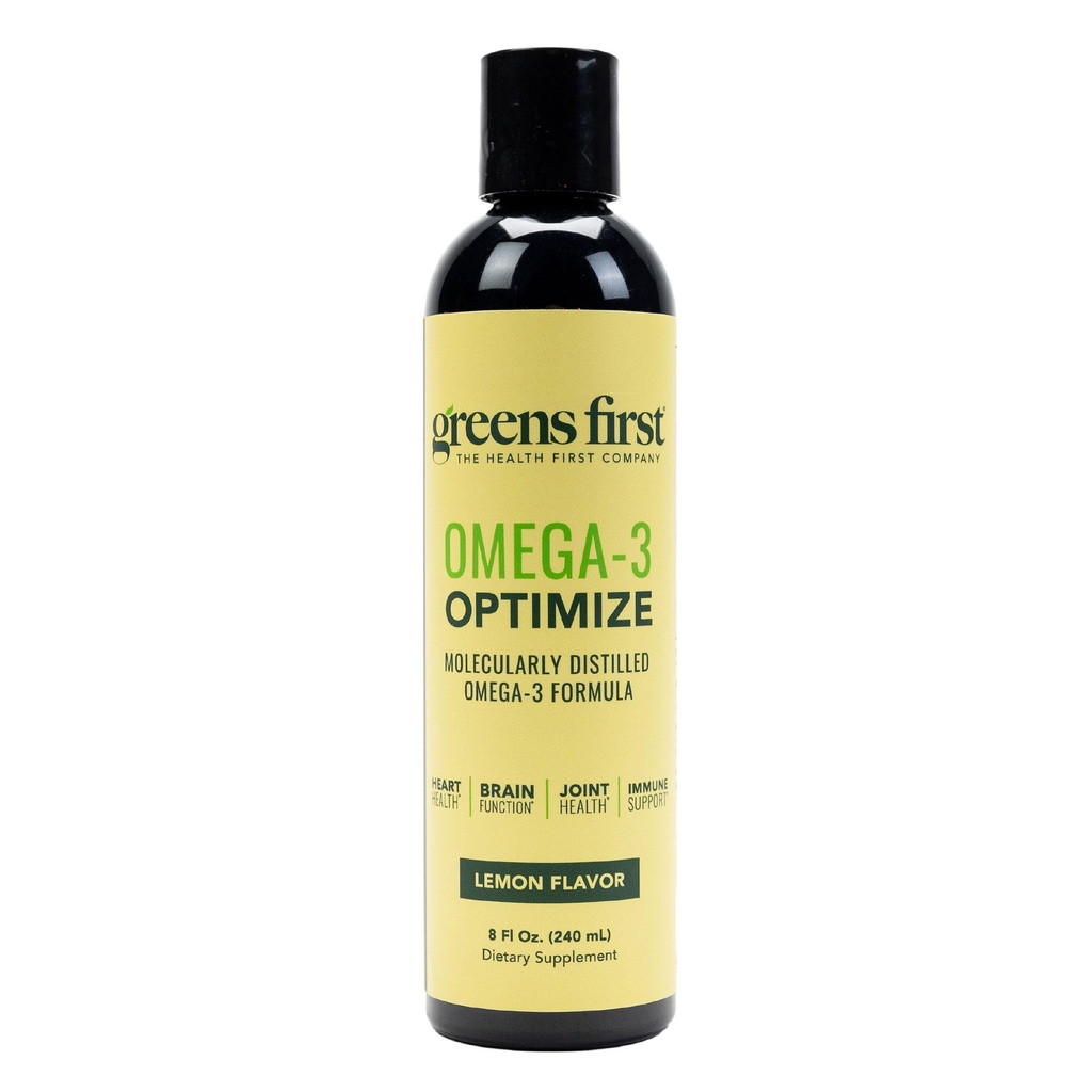 Greens First Omega-3 Optimize - Molecularly Distilled Liquid Omega-3 Fish Oil Supplement Formula - 1380 mg - Gluten-Free & Non-GMO - Lemon Flavor - 8 Fl Oz