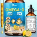 VivoNu Omega 3 for Kids, Children’s DHA Omega 3 6 9 Drops, 600mg | Total Omega-3s with EPA & DHA, Support Brain Development & Mood, Learning - Non-GMO(2Fl Oz)