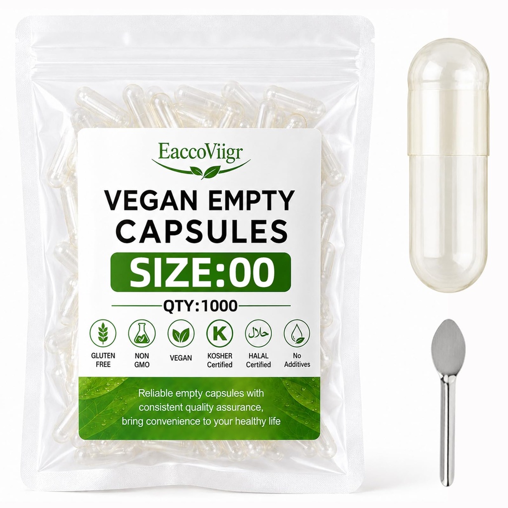 Size 00 Vegan Empty Capsules, 1000 Count Veggie Empty Pill Capsules | Clear size 00 Vegan empty capsules, Vegetarian empty pill capsules size 00, fill for homemade powders and supplement