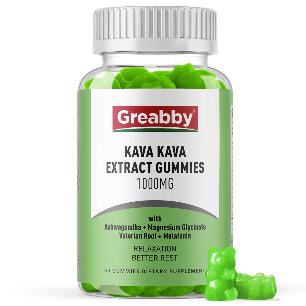 Kava Kava Gummies 1000mg Per Serving, Sleep Support, Natural Lemon Flavor, 60 Vegan Gummies, Stress Relief & Relaxation Supplement