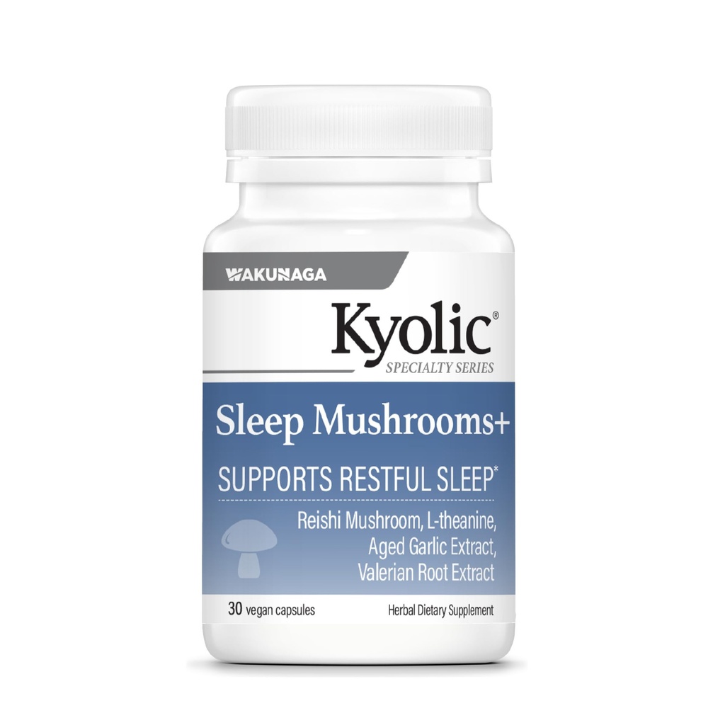 Kyolic Specialty Series Sleep Mushrooms+, 30 Capsules | Mushroom and Herbal Supplement, Sleep Support, Reishi Mushrooms, L-Theanine, Valerian Root, and Aged Garlic Extract, Vegan