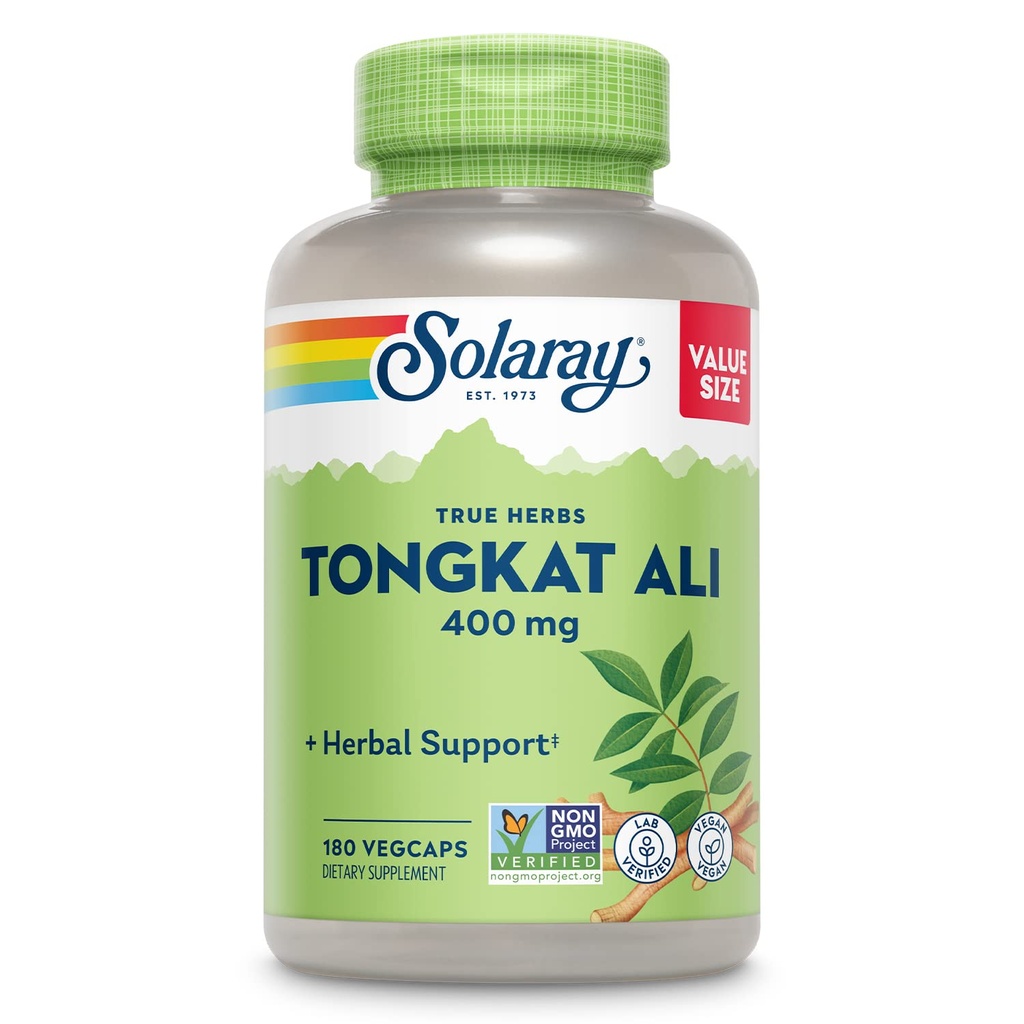 SOLARAY Tongkat Ali 400 mg - 男子长杰克 Tongkat Ali - 草药对男子健康和生命力的支持 - Vegan,非GMO,实验室验证 - 180名服务员,180名蔬菜