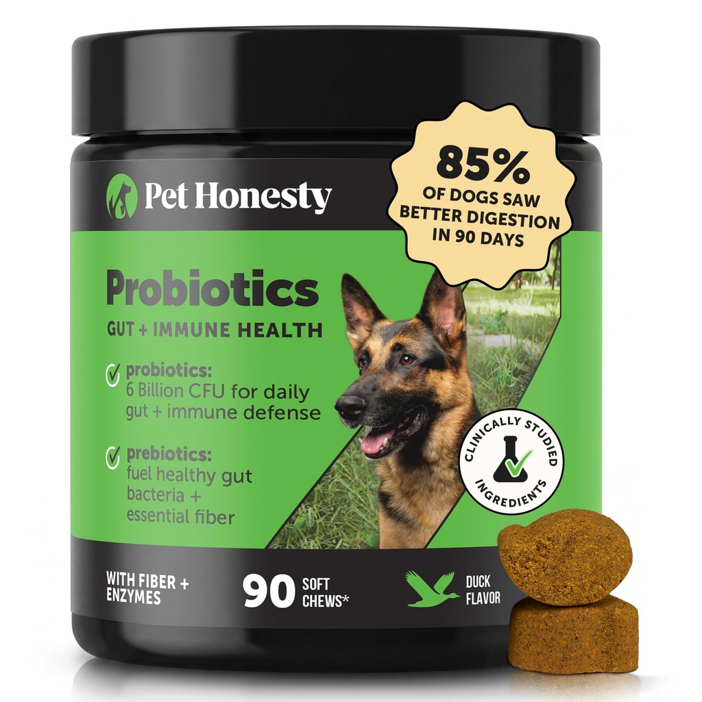 Pet honesty Probiotics for Dogs for偶发腹泻和Bowel Support, 消化酶与预生酶 for Gut Health for Dogs, 免疫健康与痒减肥(Duck 90 cm)