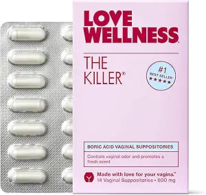 Love Wellness The Killer QQ Boric Acid Vaginal Supposities QQ 平衡pH与支持气味控制,健康阴道平衡与环境 QQ快动作与无花纹 QQ Gentle & 有效 14 Ct