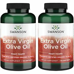 Swanson Extra Virgin 橄榄油 - 自然补充支持心血管健康 w/Essemic Fat Acids - Made w/Organic Cold-Pressed 橄榄水果 - (120软胶,每包1克) 2包