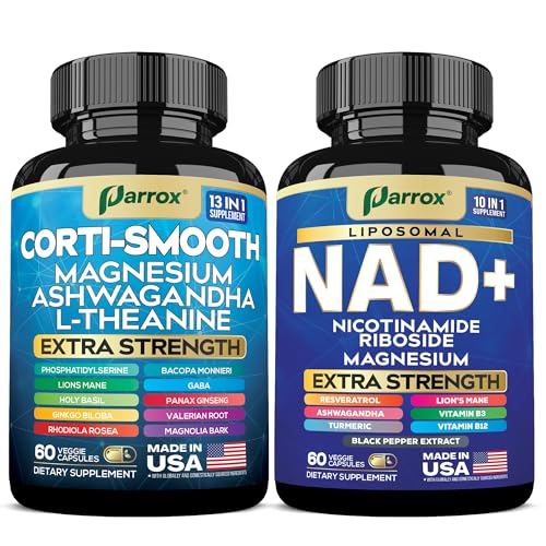 Cortisol & NAD+ Support Bundle – 20-in-1 Calm, Clarity, and Cellular Energy Complex with Magnesium, Ashwagandha, L-Theanine, GABA, Liposomal NAD, Niacinamide, Lion’s Mane, and B Vitamins