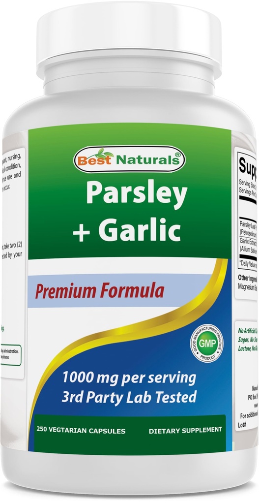 最佳自然剂 Parsley和大蒜 1000 mg / service 250 Vegetarian Capsules. 格鲁滕自由与非GMO.