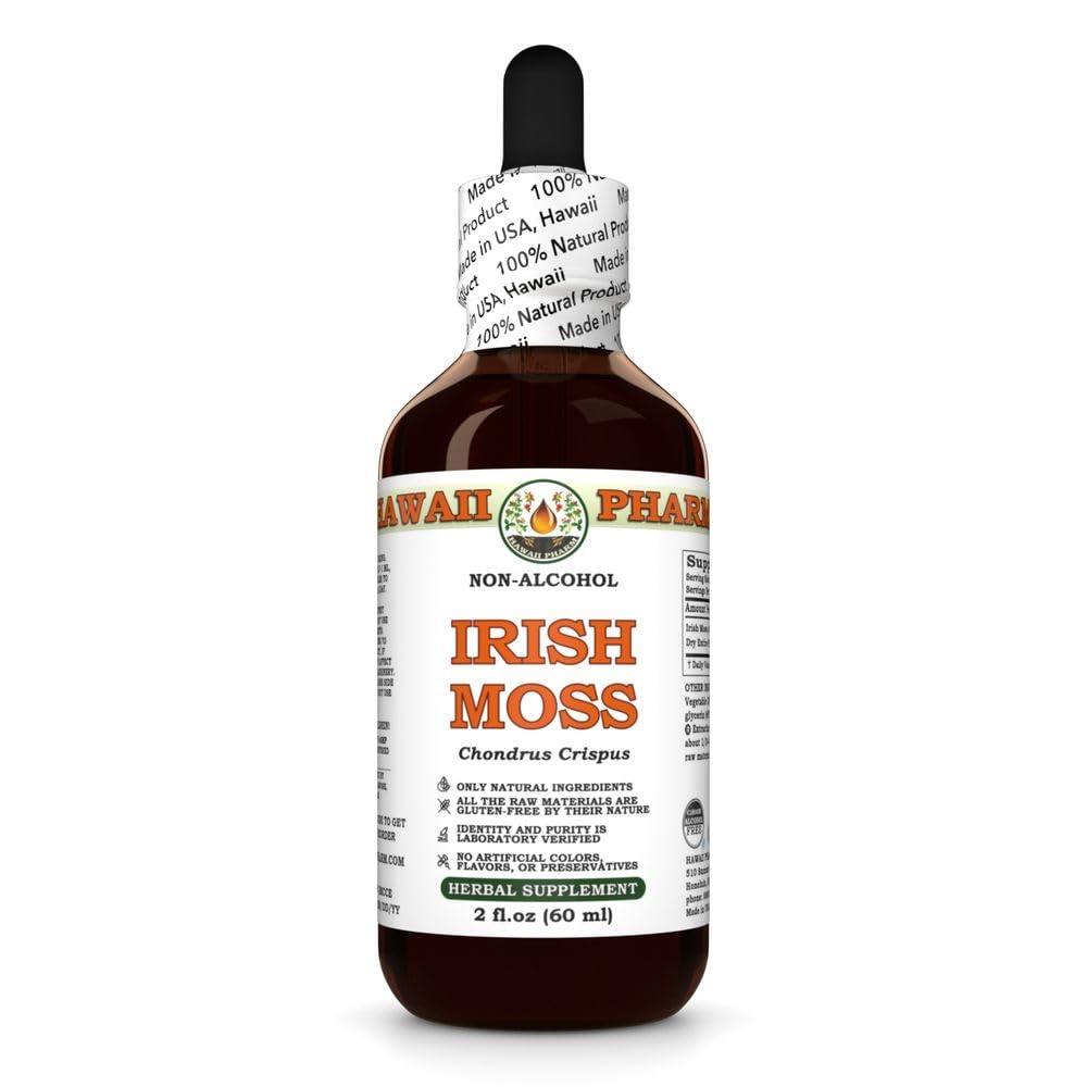 Irish Moss (Chondrus Crispus) Dry Entire Plant Glycerite, Made in Hawaii, All Natural, Vegan, Lab Tested Alcohol-Free Liquid Extract - 2 fl.oz
