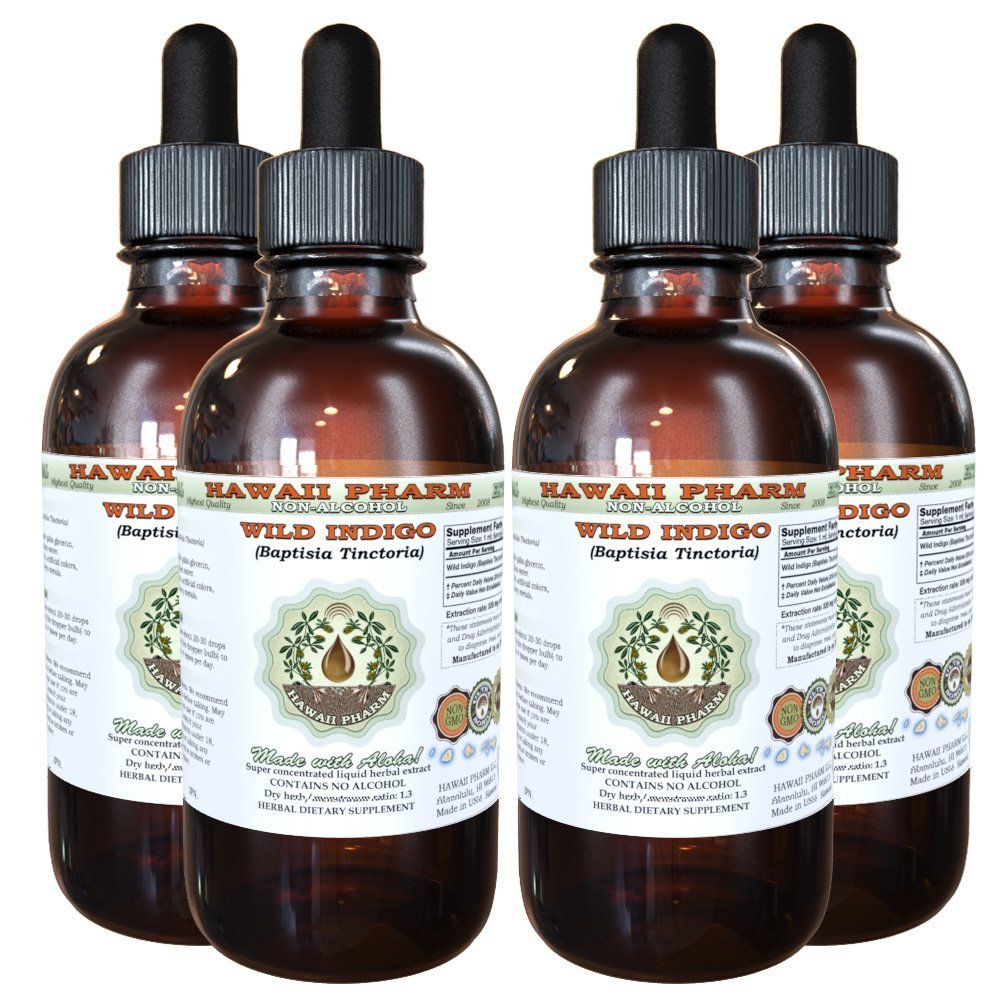 Hawaii Pharm Wild Indigo Alcohol-Free Liquid Extract, Wild Indigo (Baptisia Tinctoria) Dried Root Glycerite Natural Herbal Supplement, USA 4x4 fl.oz