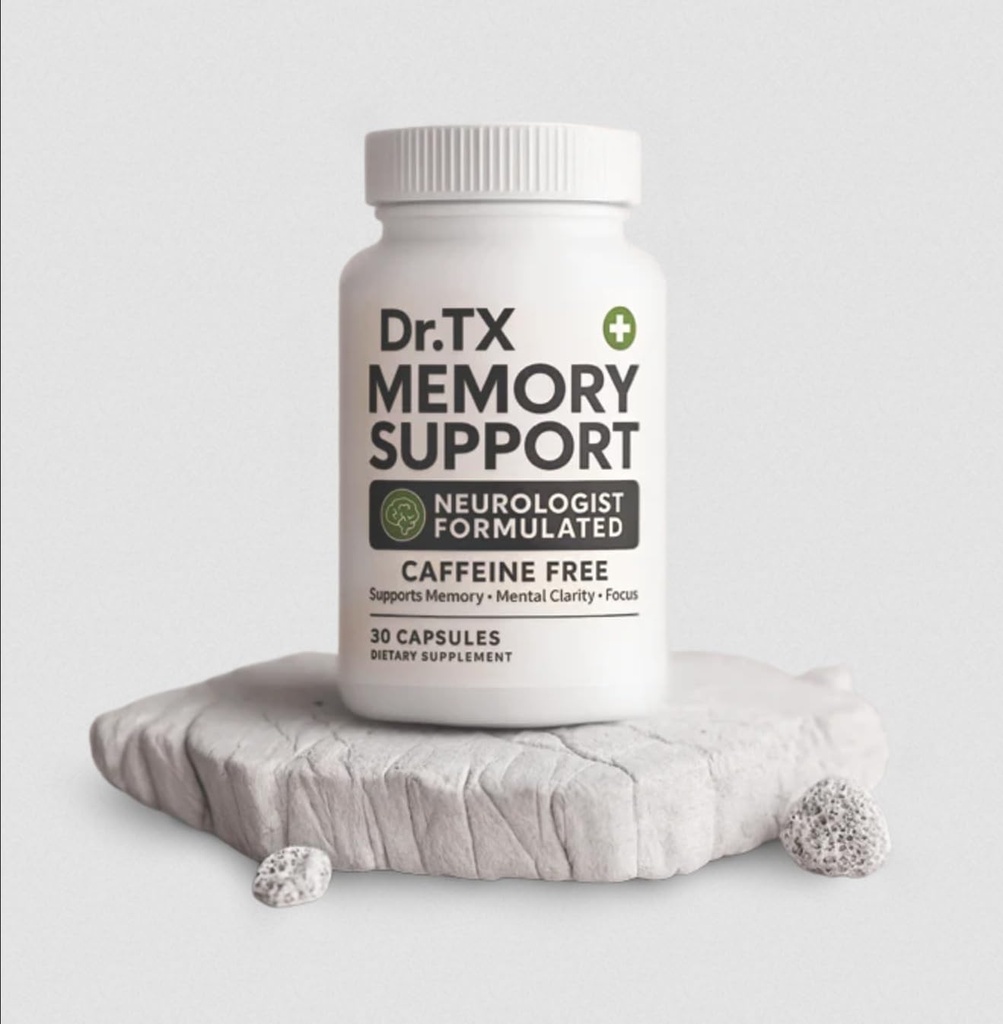 Dr. TX Memory Support – Neurologist-Formulated Brain Supplement for Memory, Recall & Mental Clarity – Cognitive Health Support for Adults & Seniors – Caffeine-Free, 30 Vegetable Capsules