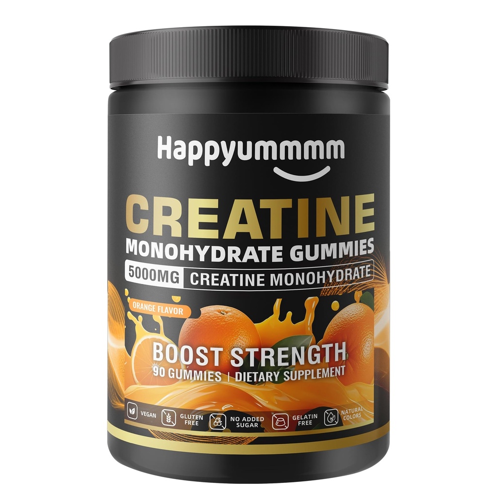 Creatine Monohydrate Gummies, NSF Certified, 5g Dose for Men & Women to Support Muscle, Strength, Recovery, Cognitive Health & Memory, Orange Flavor, 90 Gummies
