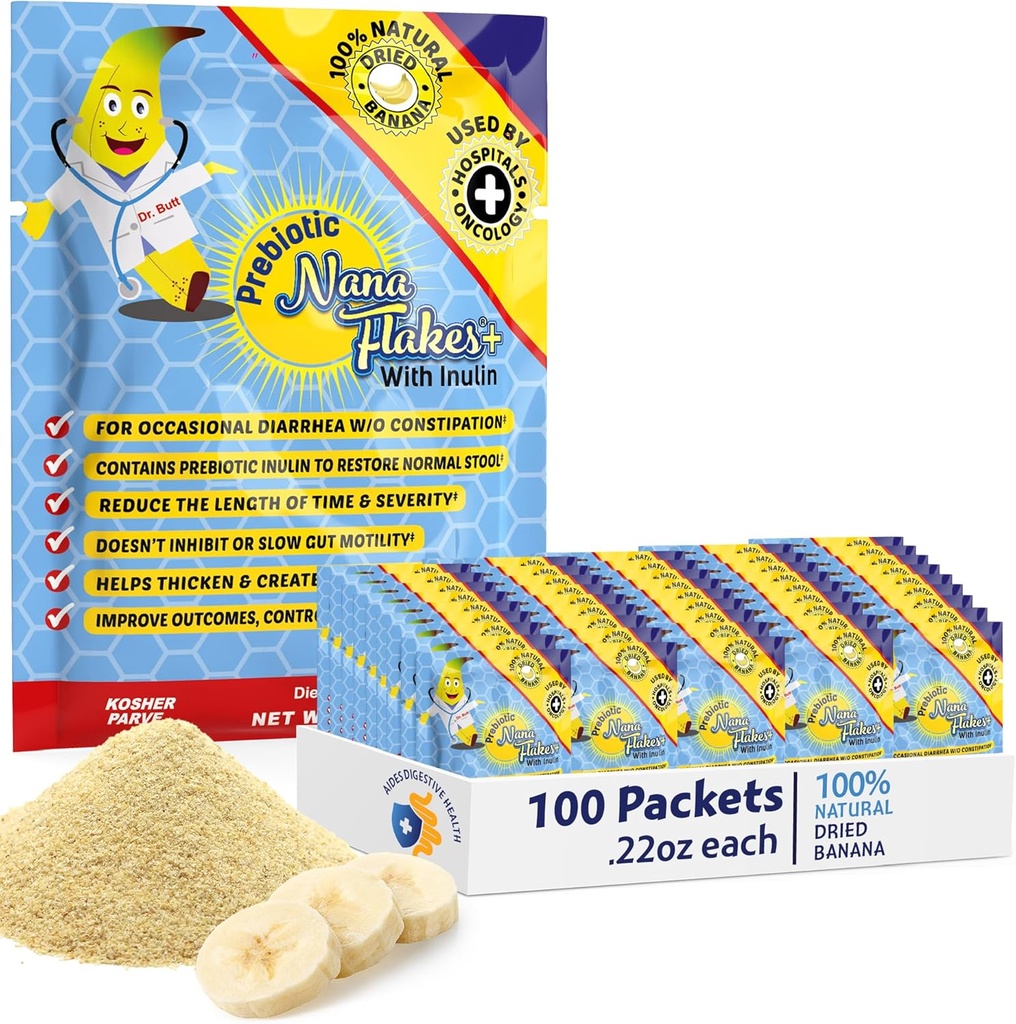 Nana Flakes 100%纯香蕉花粉 医疗食品粉 减少脂肪摄入量和对腹泻和心脏烧伤的自然补救 - 蛋白质和纤维的大源 - 单一服务(100包)