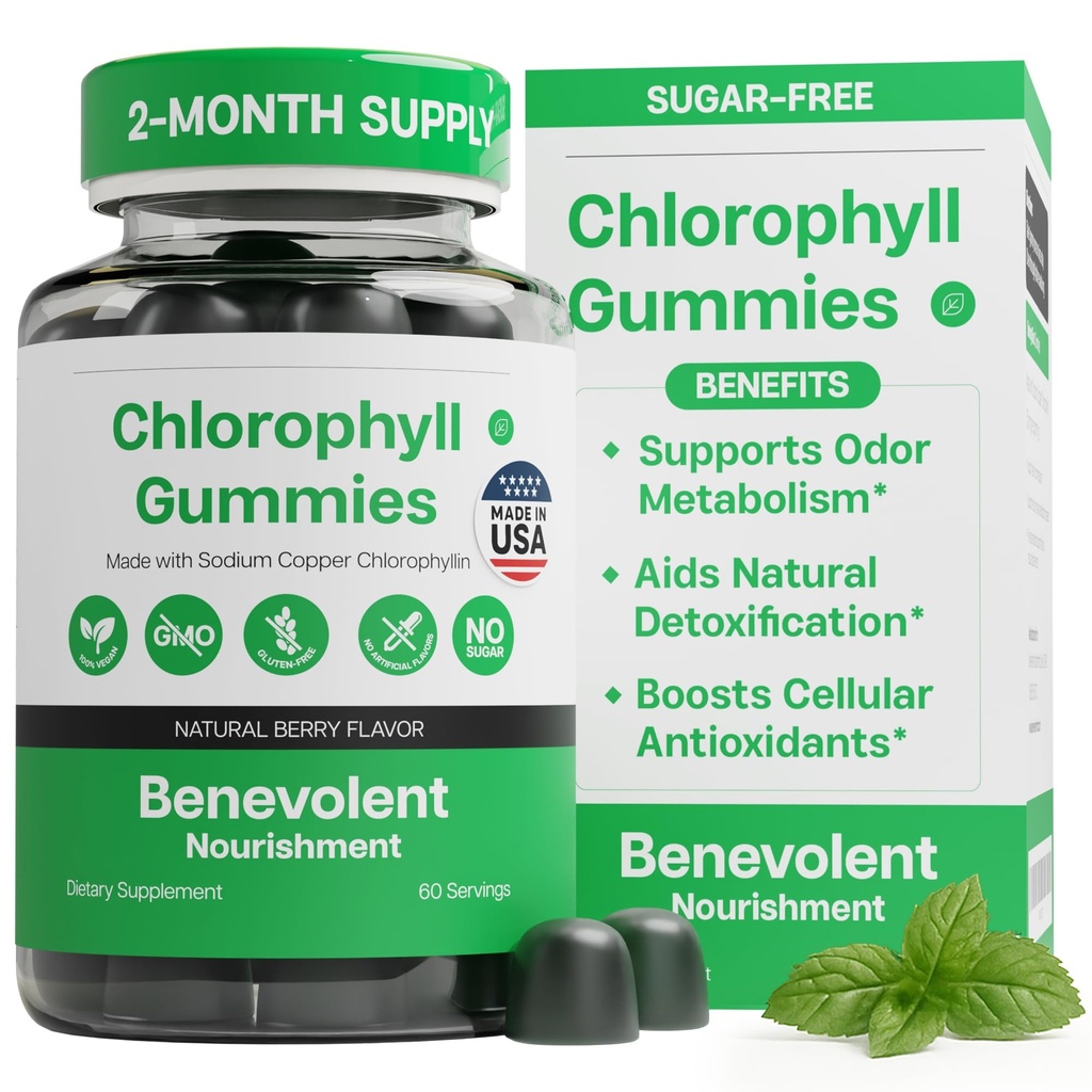 Benevolent Premium Chlorophyll Gummies – Vegan, Natural Flavor – 60 Count | Highly Absorbable Supplement for Energy Support, Immune Wellness, Natural Cleansing, 60 Servings