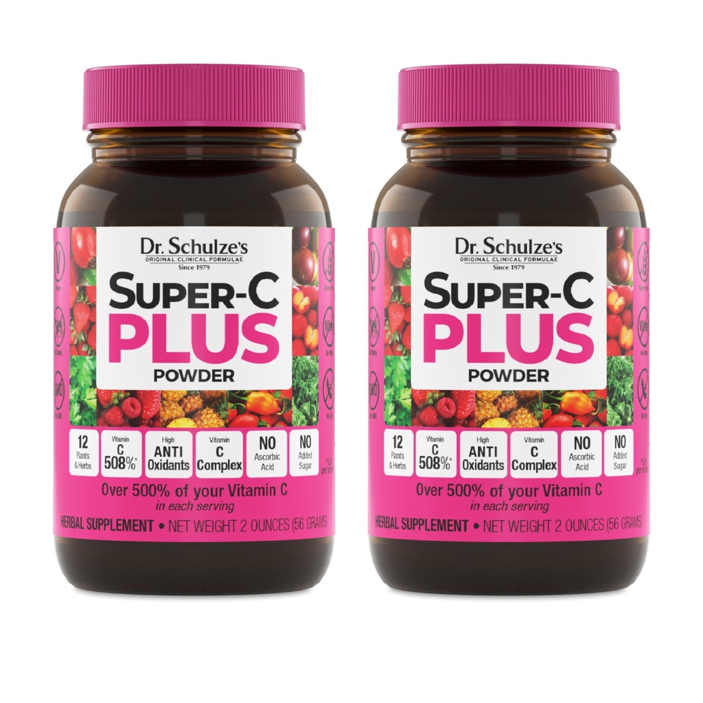 Dr. Schulze's Super-C Plus - Vitamin C Supplement for Immune Support - Skin Health & Antioxidant Support - High-Potency Formula - Plant-Based Superfood - Gluten-Free & Vegan, 2 oz (20 Serving), 2 Pack
