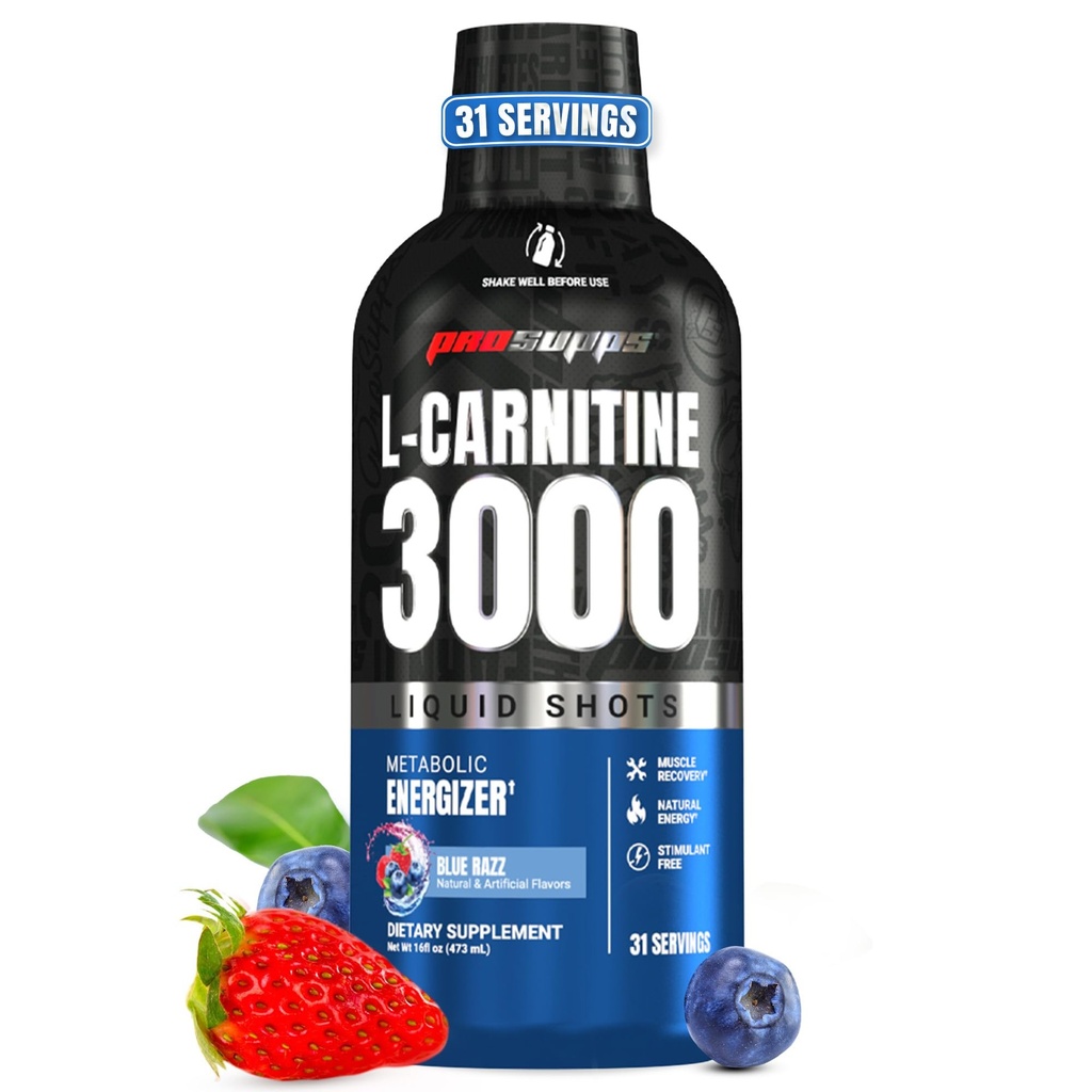 PROSUPS L-Carnitine Liquid 3000, " 男女无兴奋剂液体喷射 " ----能源、性能和肌肉恢复的清洁工作饮料----无糖、无碳化物----31名服务者、蓝雷兹