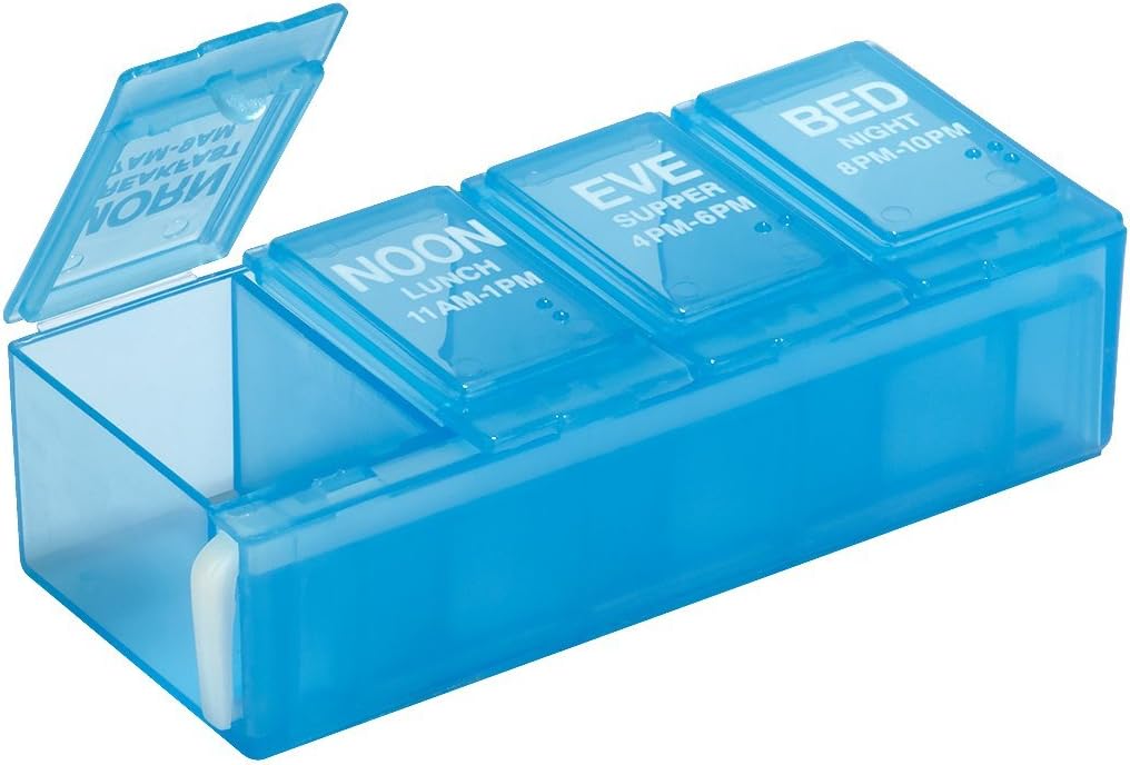 EZY DOSE Daily Pill Planner, Medicine Case, Vitamin Organizer Box, Locking Compartments to Secure Prescription Medication and Prevent Accidental Spilling, 4 Times per Day, Color May Vary, BPA Free