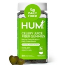 HUM Celery Juice Fiber Gummy for adderns, First prebiotic Celery Juice Gummy, Gluten Free Fiber 补充支持解毒, Gut Health, Greens Gummys, Chlorophyll & Prebiotic Fiber, 60 Counts.