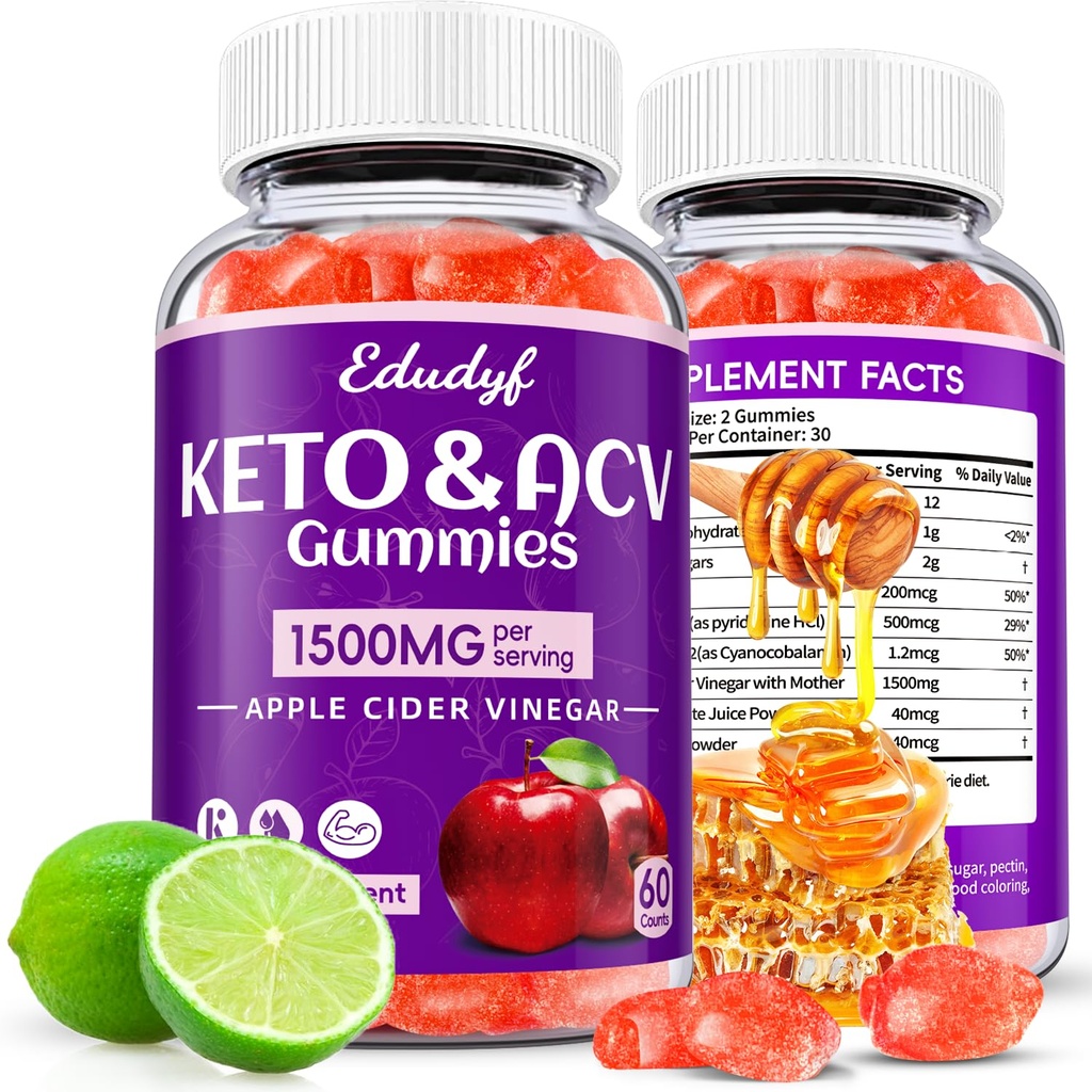 Keto Acv Gummys, Organic Apple Cider Vinegar Gummys, Keto Gummys, Gut Health for Women, Gut Health, 消化健康专利学,Metabolism, GMO Free & Vegan - 120 Counter