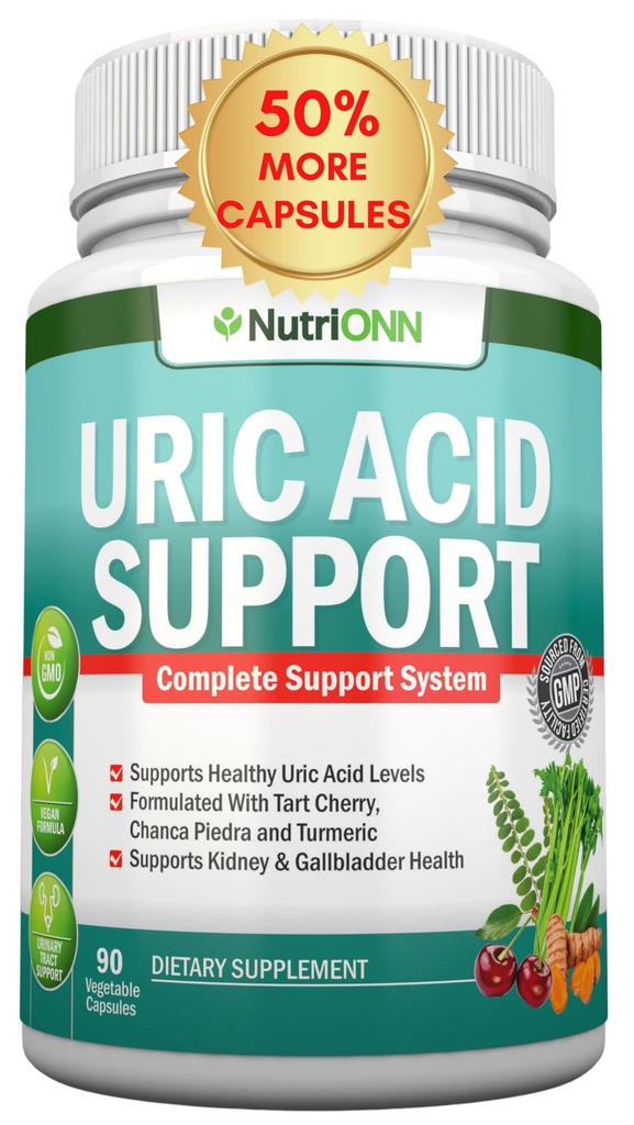 Uric Acid Flush - 草药Uric Acid Cleanse 补充药 - 配有Tart Cherry, Celery种子提取剂,Chanca Piedra,魔鬼爪和绿色咖啡豆 - Vegan - 支持Gallbladder和肾健康