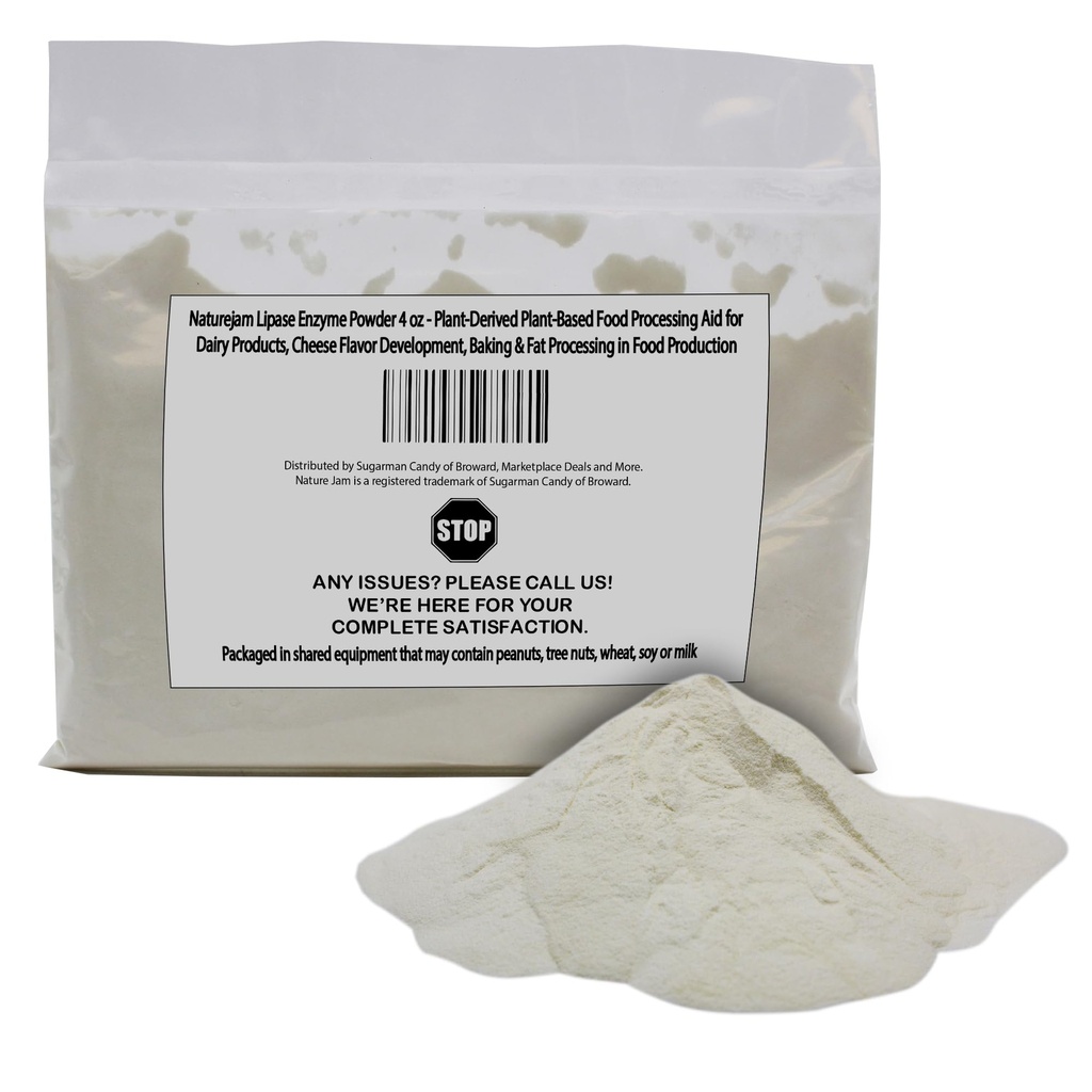Naturejam Lipase Enzyme Powder 4 oz - Plant-Derived Plant-Based Food Processing Aid for Dairy Products, Cheese Flavor Development, Baking & Fat Processing in Food Production