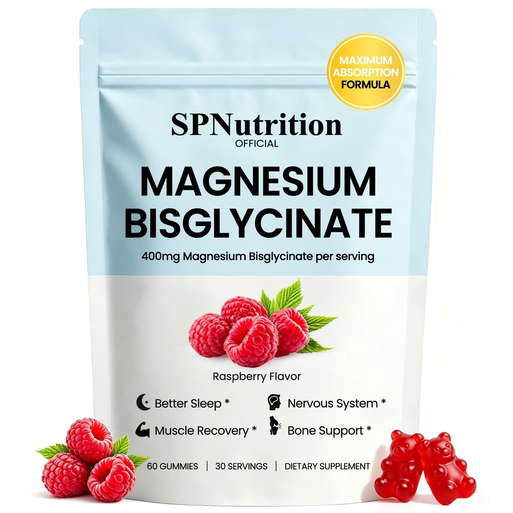 SPNutrition Magnesium Bisglycinate Gummies Maximum Absorption (1 PCS) | Improve Sleep, Muscle Recovery & Nerve Health, Sugar-free, Non-GMO, Raspberry Flavor