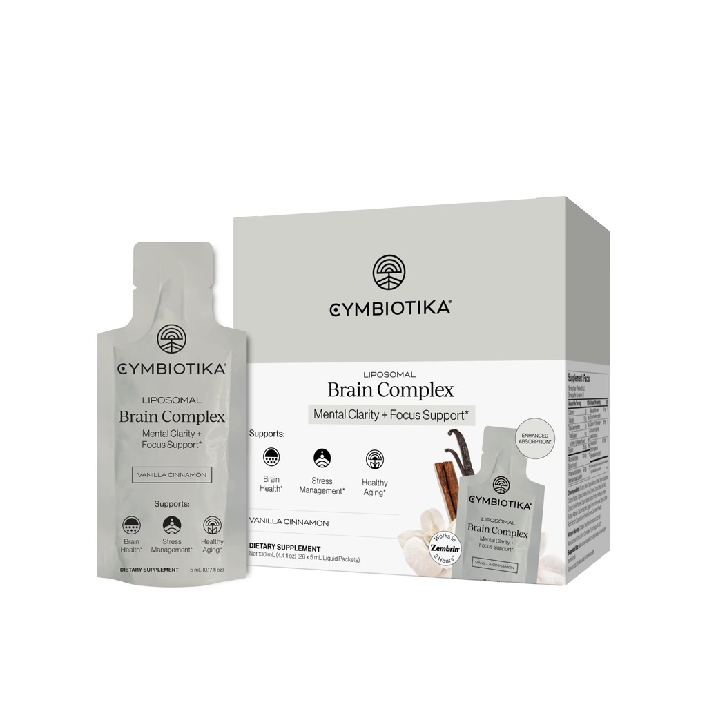 CYMBIOTIKA Liposomal Brain Complex for Focus, Mood & Memory | With Zembrin for focus, clarity, balanced mood & healthy brain aging. Liposomal absorption. Vegan. 26 packets.