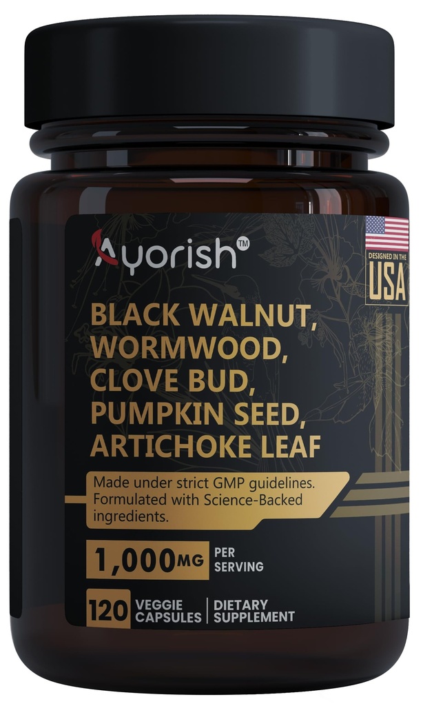 Black Walnut Wormwood Capsules Clove Pumpkin Seed Artichoke Herbal Cleanse Supplement Plant Based Digestive Gut Health Botanical Capsules Vegan Non GMO 120 Count