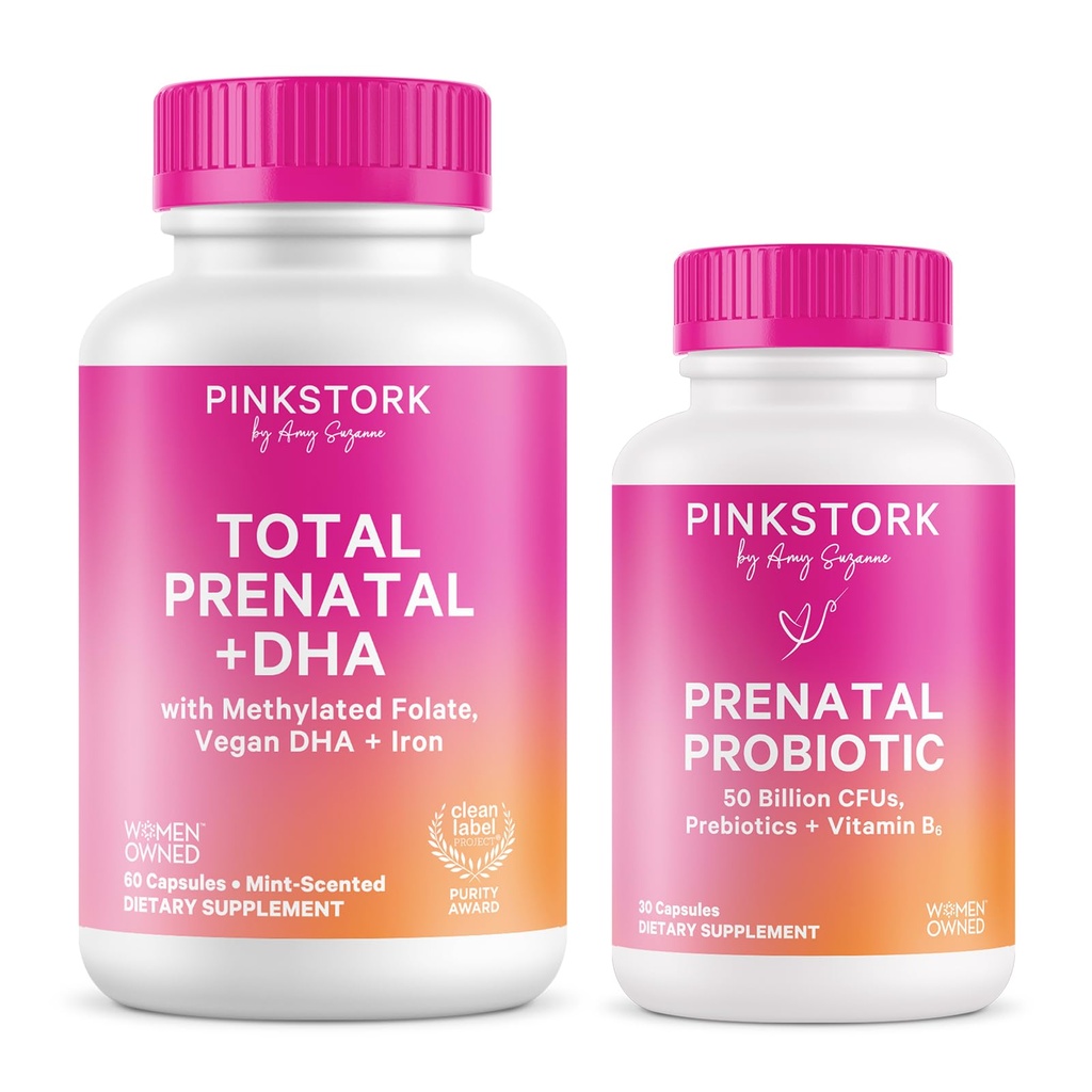 Pink Stork Prenatal Probiotic + Mint Total Prenatal + DHA Bundle
