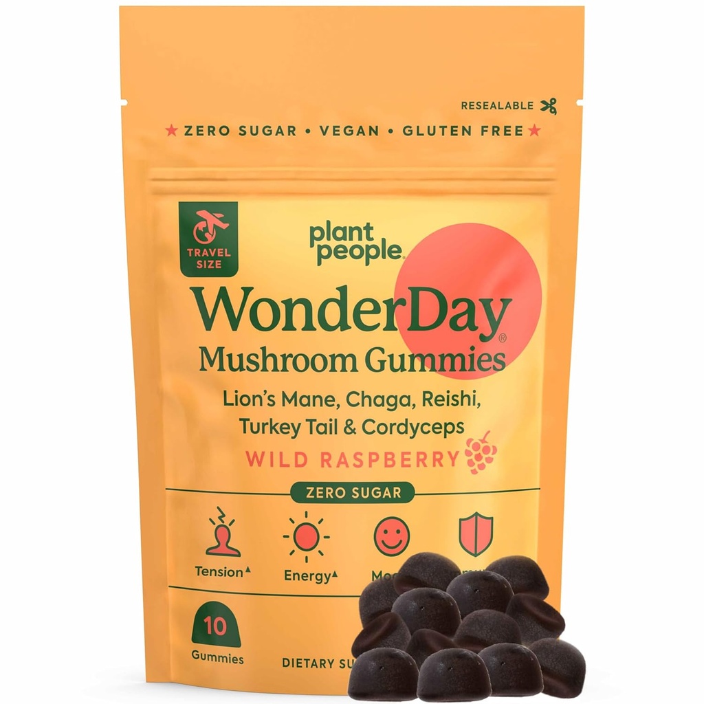 Plant People - WonderDay Mushroom Gummies Mini | Daily Gummy Multi Support for Whole Body Balance, Mood, De-Stress, Energy, Immune and Gut Health | Natural, Vegan, Non-GMO | Trial Size