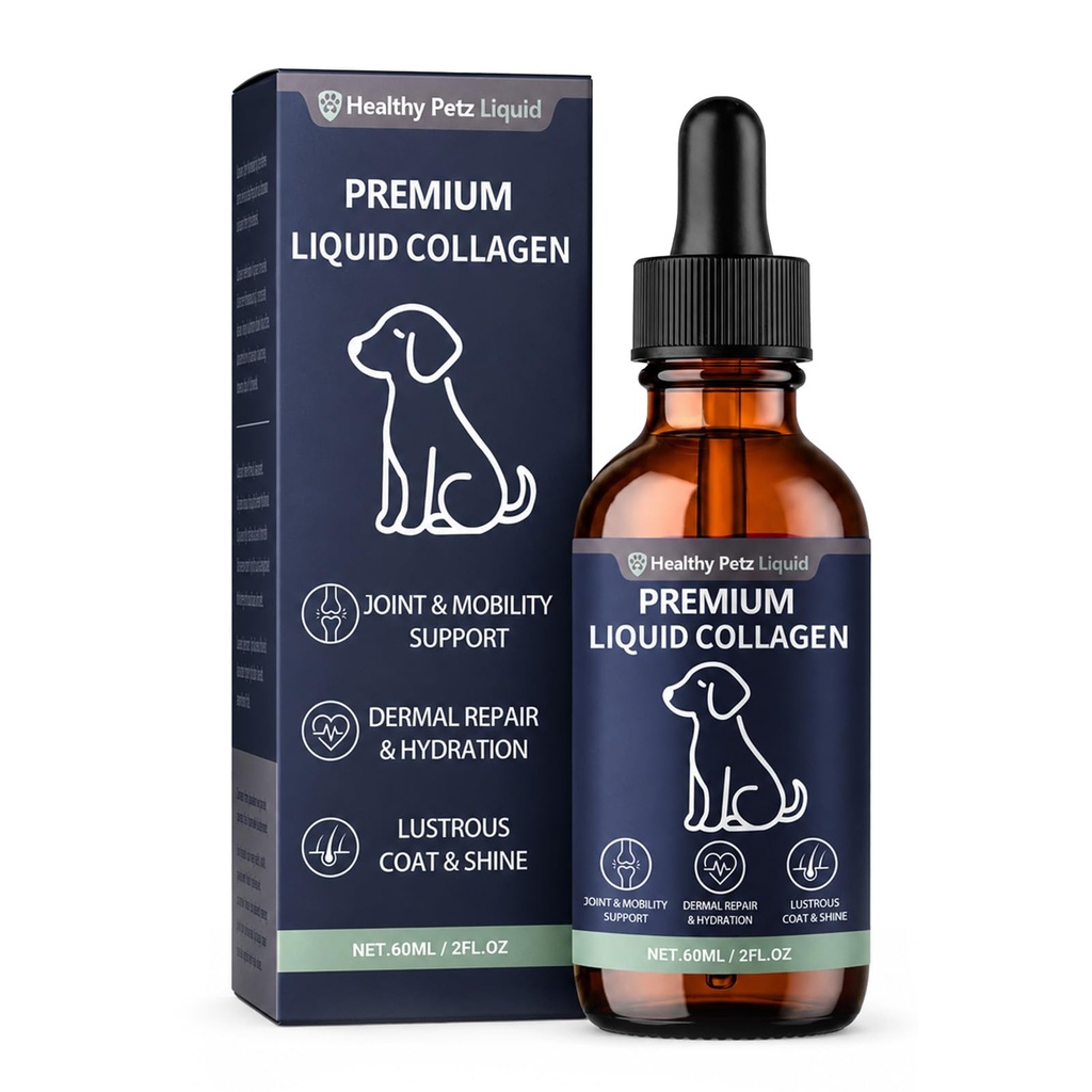 Healthy Petz Premium Liquid Collagen, Coat & Joint Support, 60ml/2floz | Daily Nutritional Formula for Dogs of All Breeds