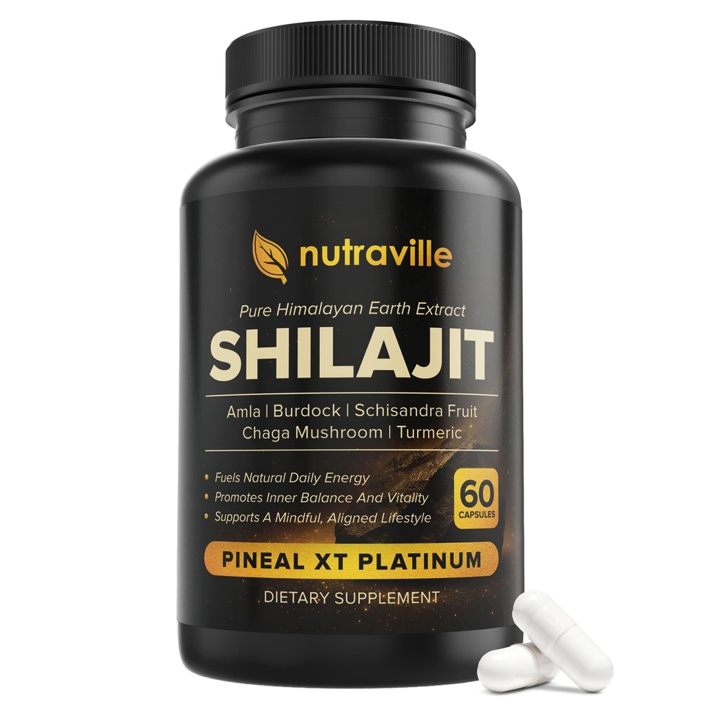Pineal XT Platinum - Pure Himalayan Shilajit Supplement | Supports Energy, Brain Health & Memory, Rapid Pineal Gland Activation Cognitive Health Support, 60 Veggie Capsules