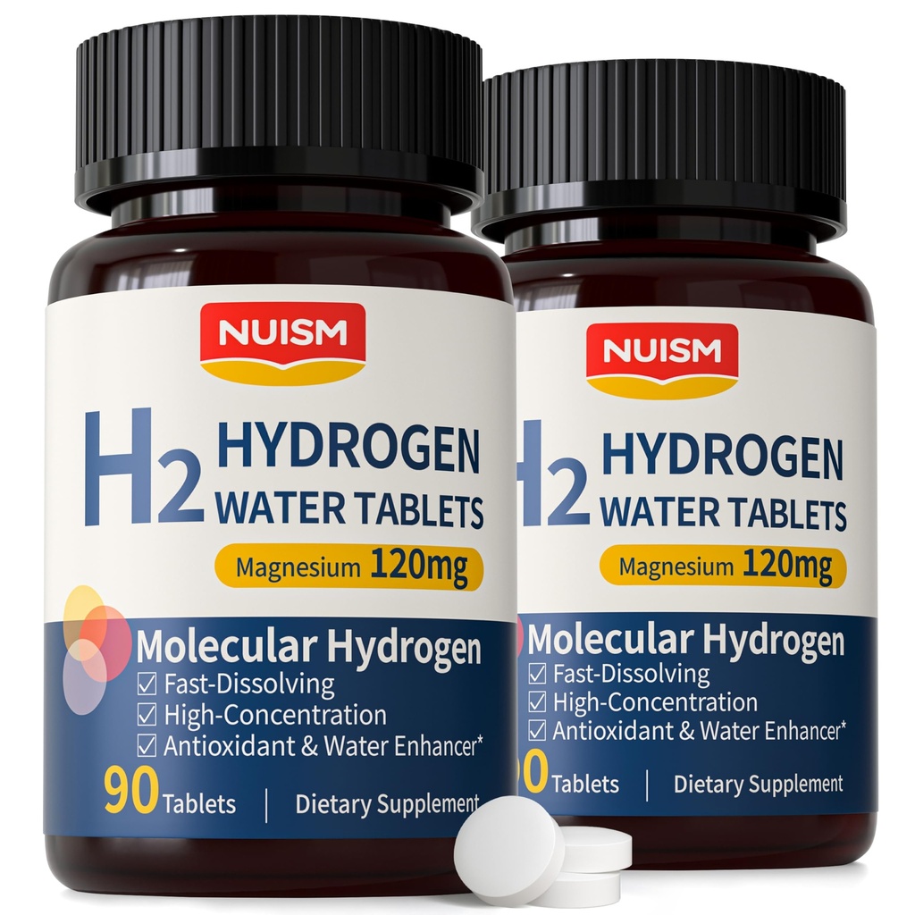 Hydrogen Water Tablets - H2 Molecular Hydrogen Tablets with Magnesium for Drinking Water, 12 PPM Active Hydrogen Formula, Antioxidant, Energy, Recovery, Hydration, Metabolism, Brain Health 180ct