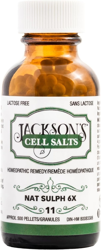 Jackson)的#11 Cell Salt NAT Sulph 6X(500 Pellet瓶) – 认证 Vegan,Lactose-Free Schuessler 组织 Salt Natrum Sulphuricum 6X