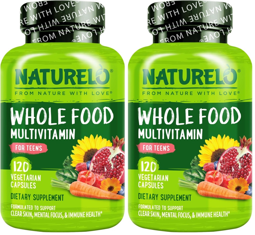 NATURELO Multivitamins for Teenage Girls/Boys, 120 Capsules, Whole Food Multivitamin with Minerals, Non-GMO, Vegetarian (Pack of 2)