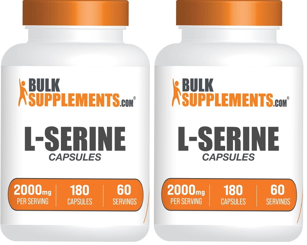 BulkSupplements.com L-Serine Capsules - Serine Supplement, Amino Acids Supplement - Gluten Free, 3 Capsules per Serving, 180 Count (Pack of 2)